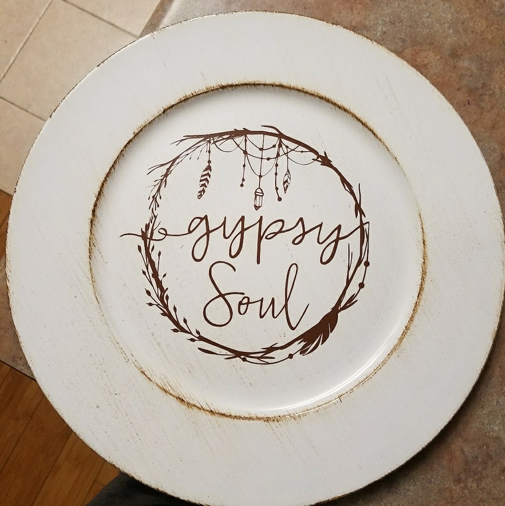 White plate with gypsy soul vinyl